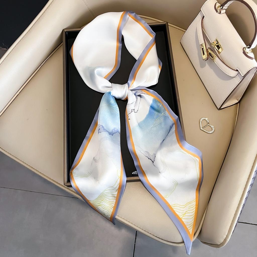 Small long thin bevel silk scarf Women's ethnic style belt Tie hair belt Tie bag ribbon tie yarn scarf Thin scarf
