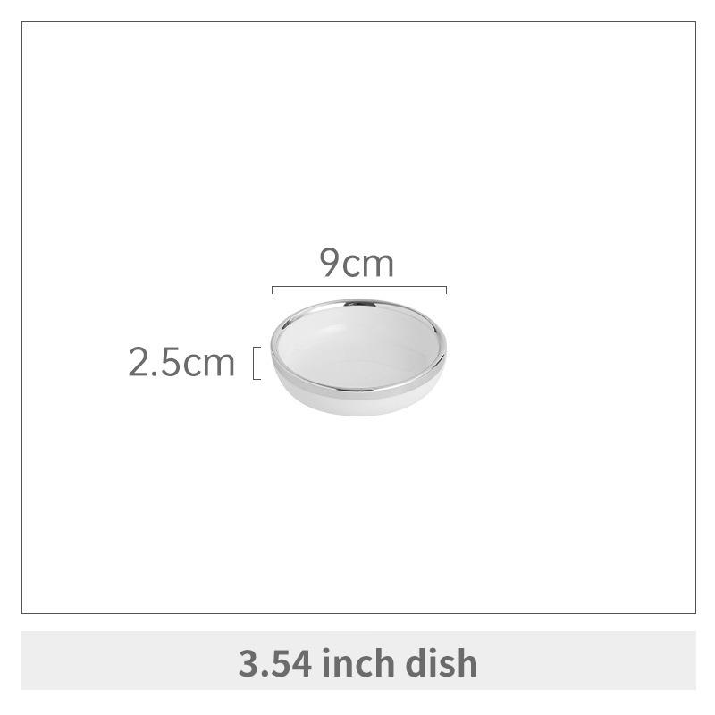 White Silver Edge Porcelain Dinner Plate Ceramic Salad Soup Bowl Pasta Steak Plate Dining Room Home Kitchen Tableware Decoration