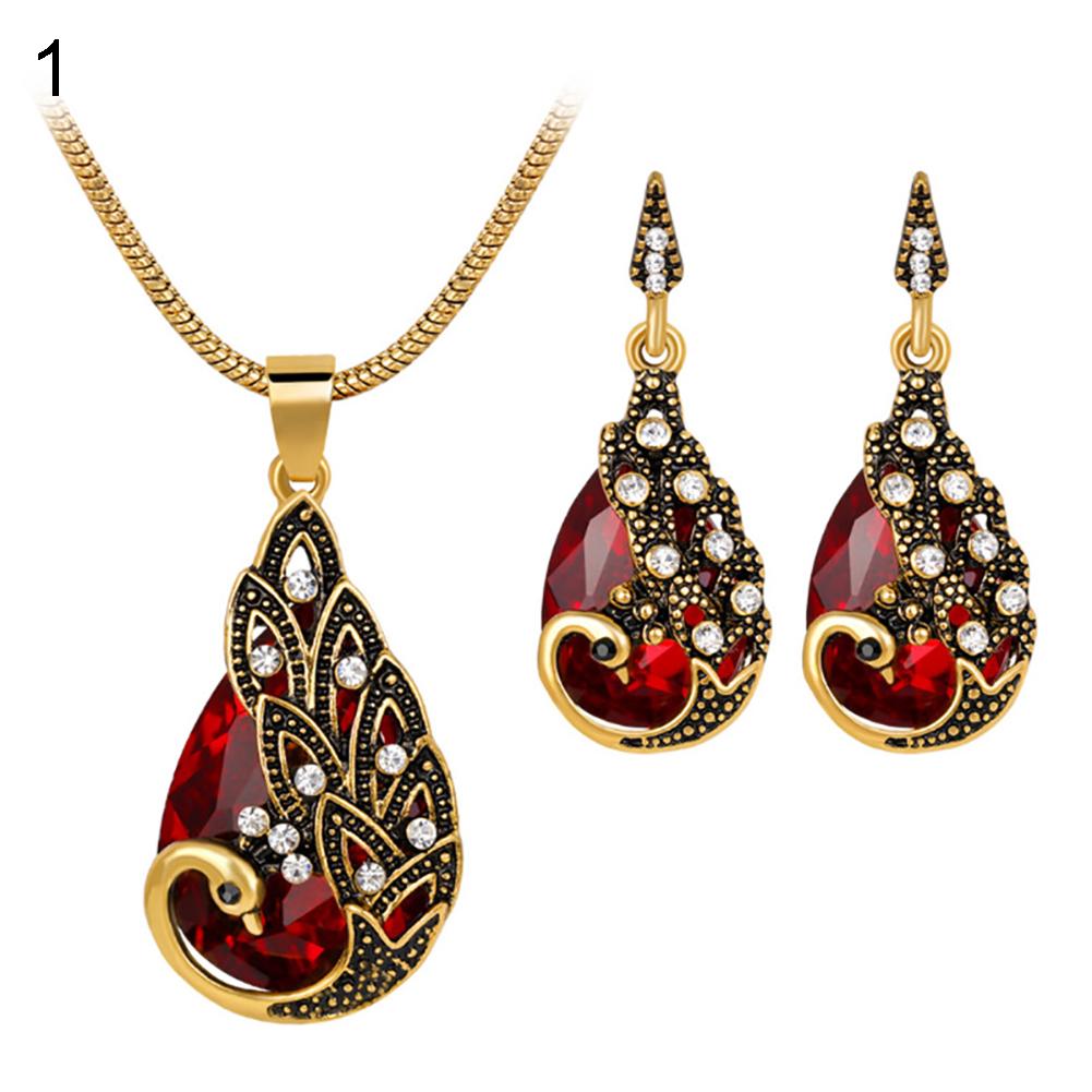 3Pcs Earrings Jewelry Fake Peacock Pendant Fashion Necklace