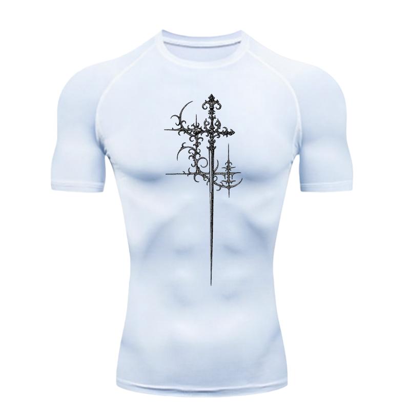 Men's Sports T-shirt for Fitness  Men's Sports T-shirt Training Fitness Compression Cross Pattern Men's MMA T-shirt