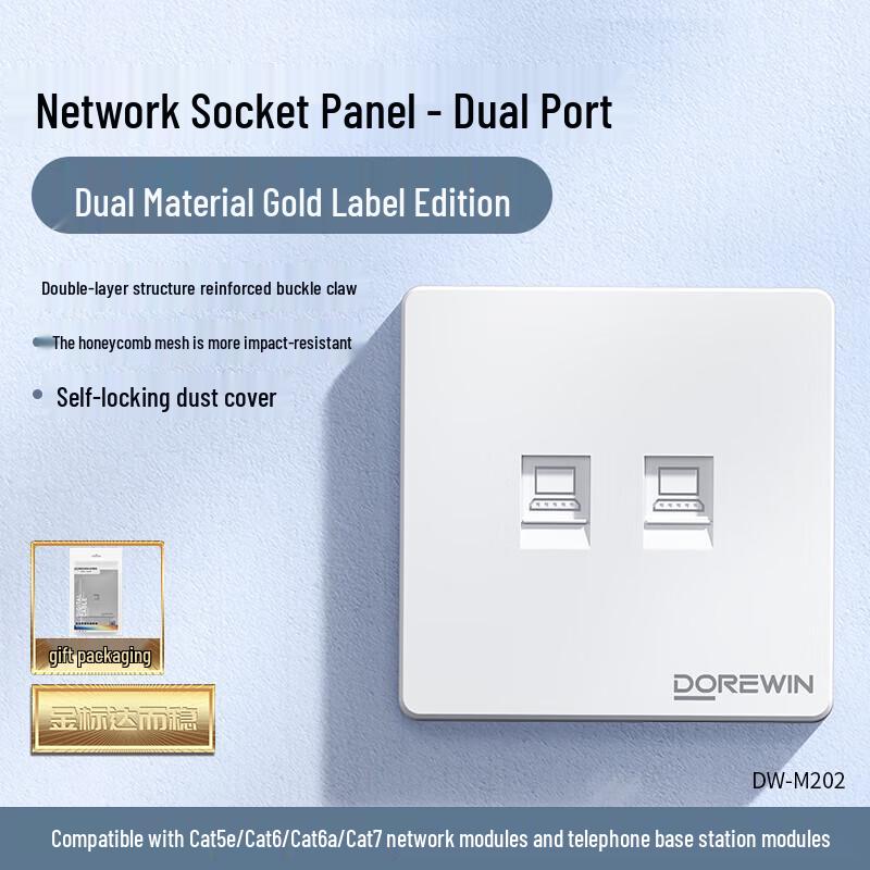 

DOREWIN Unshielded RJ45 Dual Port Wall Plate