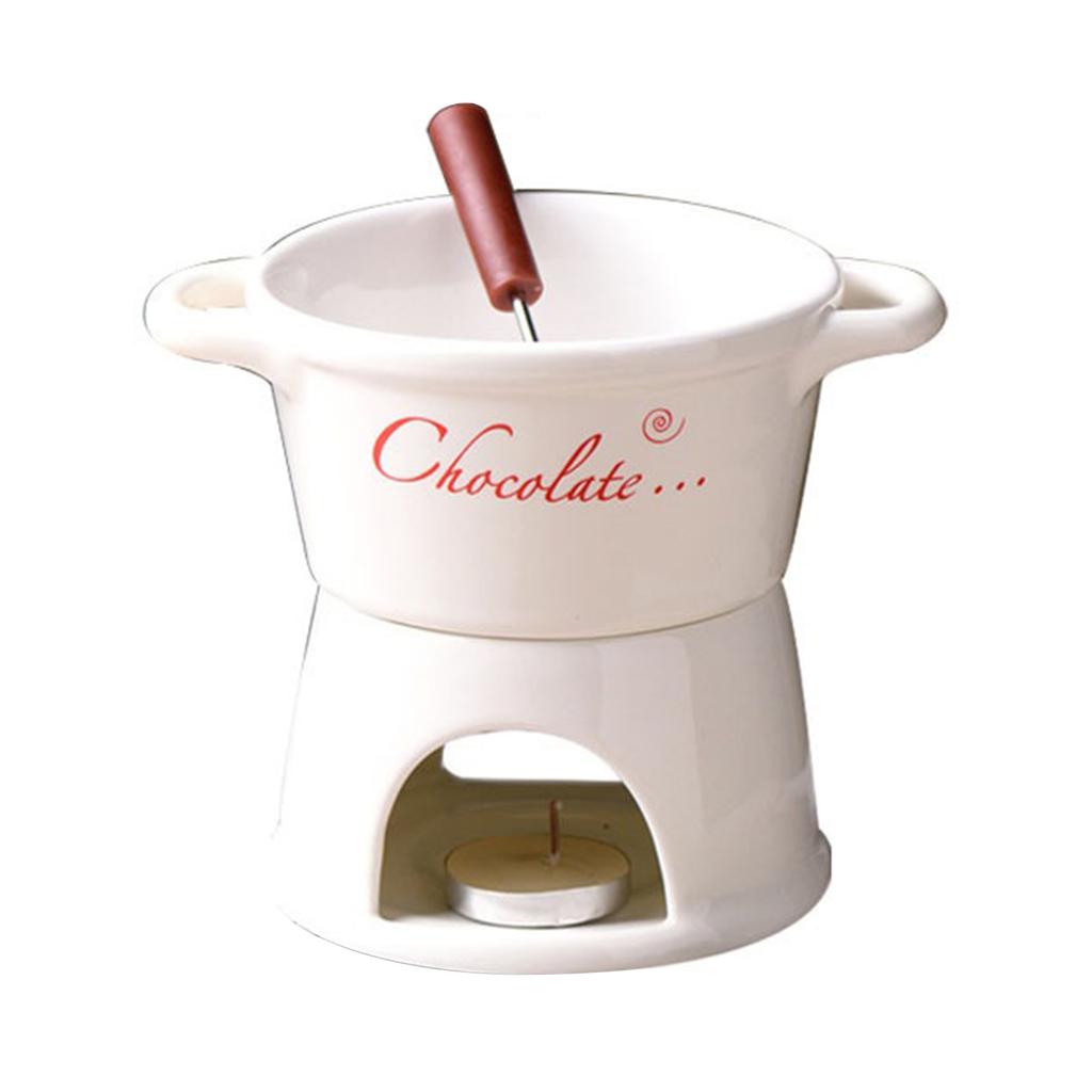 Ceramic Chocolate Fondue Mug with Forks Chocolate Melting Cup Fondue Cup for Party Home Birthday Picnics