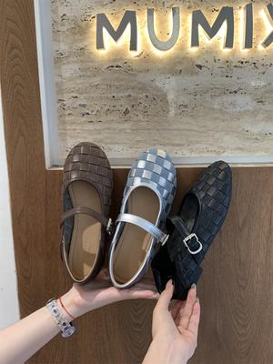 Fashion Female Buckle Strap Footwear Ladies Flats Mary Janes Shoes New 2025 Fashion Weave Shallow Women Ballet Flats Walking Shoes