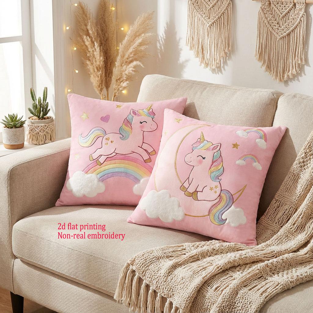 1/4pcs Unicorn Themed Pink Throw Pillow Covers Rainbow Moon Star Kids Room Decor Cushion Cases Cushion cover