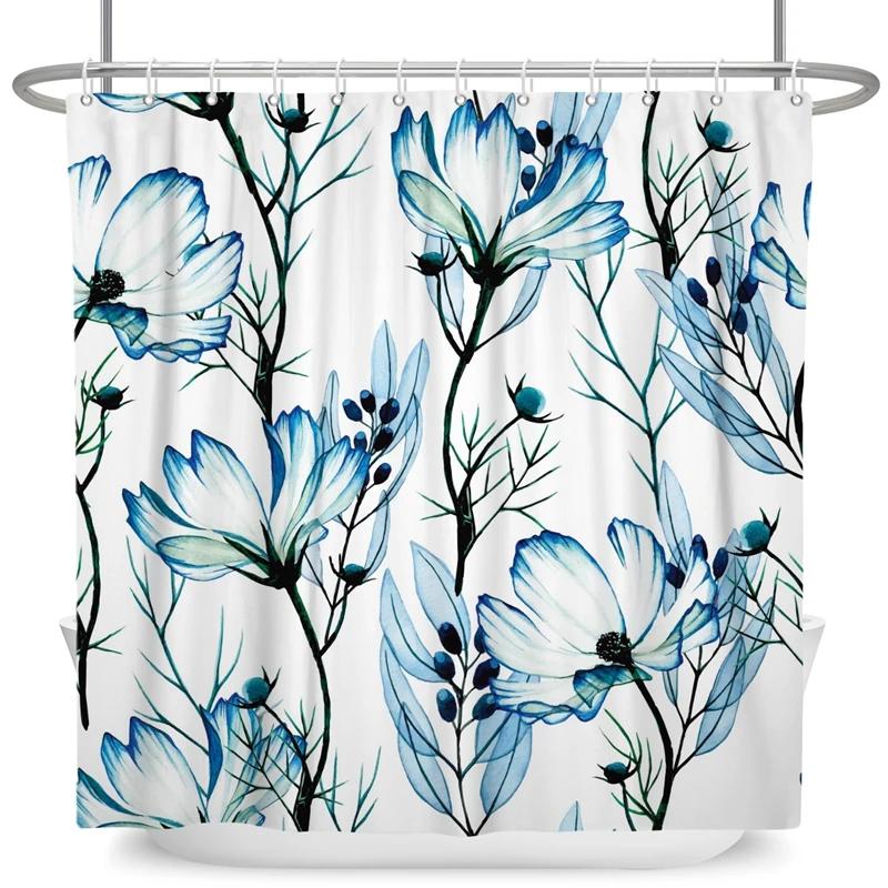 Elegant Flowers Shower Curtain Colorful Floral Shower Curtain Waterproof Polyester Bathroom Curtains Bathtub Decor with 12 Hooks