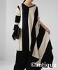 Antiqua Bias Striped Knit Black X Oatmeal Women's Dress, Asymmetrical, PN-00011, 05,
