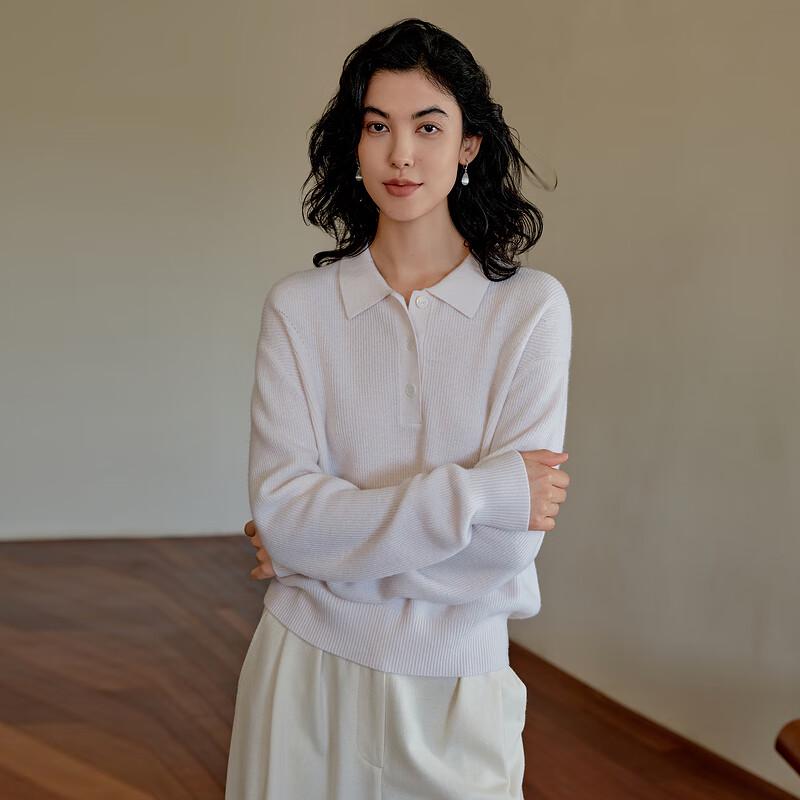 Hirmans Women's Cashmere Knit Polo Long-Sleeve T-Shirt