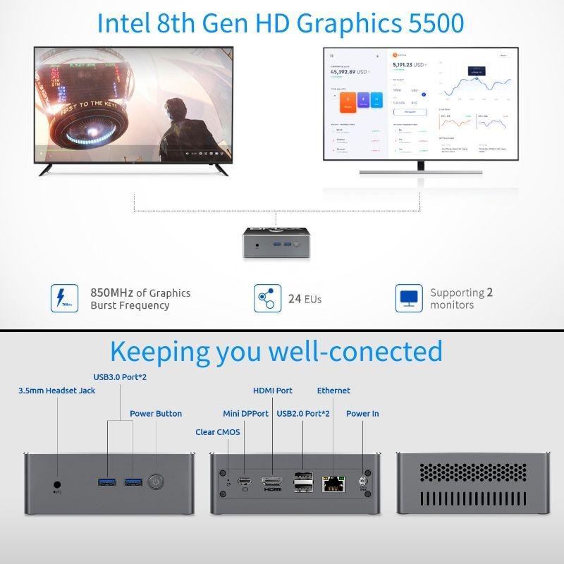 BMAX B3 Mini PC All In One Desktop Intel  Core i3 5005U 8GB LPDDR4 128GB SSD Intel HD Graphics 500