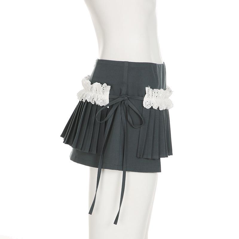 European & American Sweet Style Lace Pleated Two-Piece Short Skirt for Girls