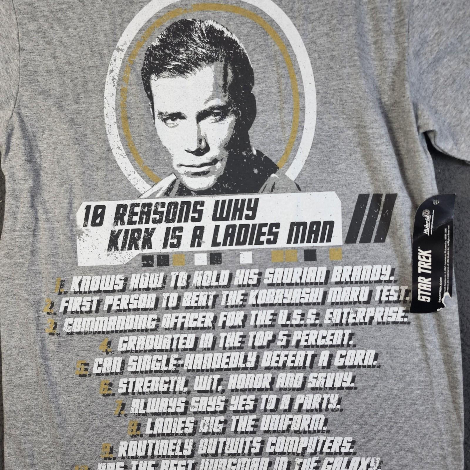 Star Trek Shirt Mens Medium Gray Captain Kirk Ladies Man 10 Reasons Graphic Tee Unisex T-Shirt L