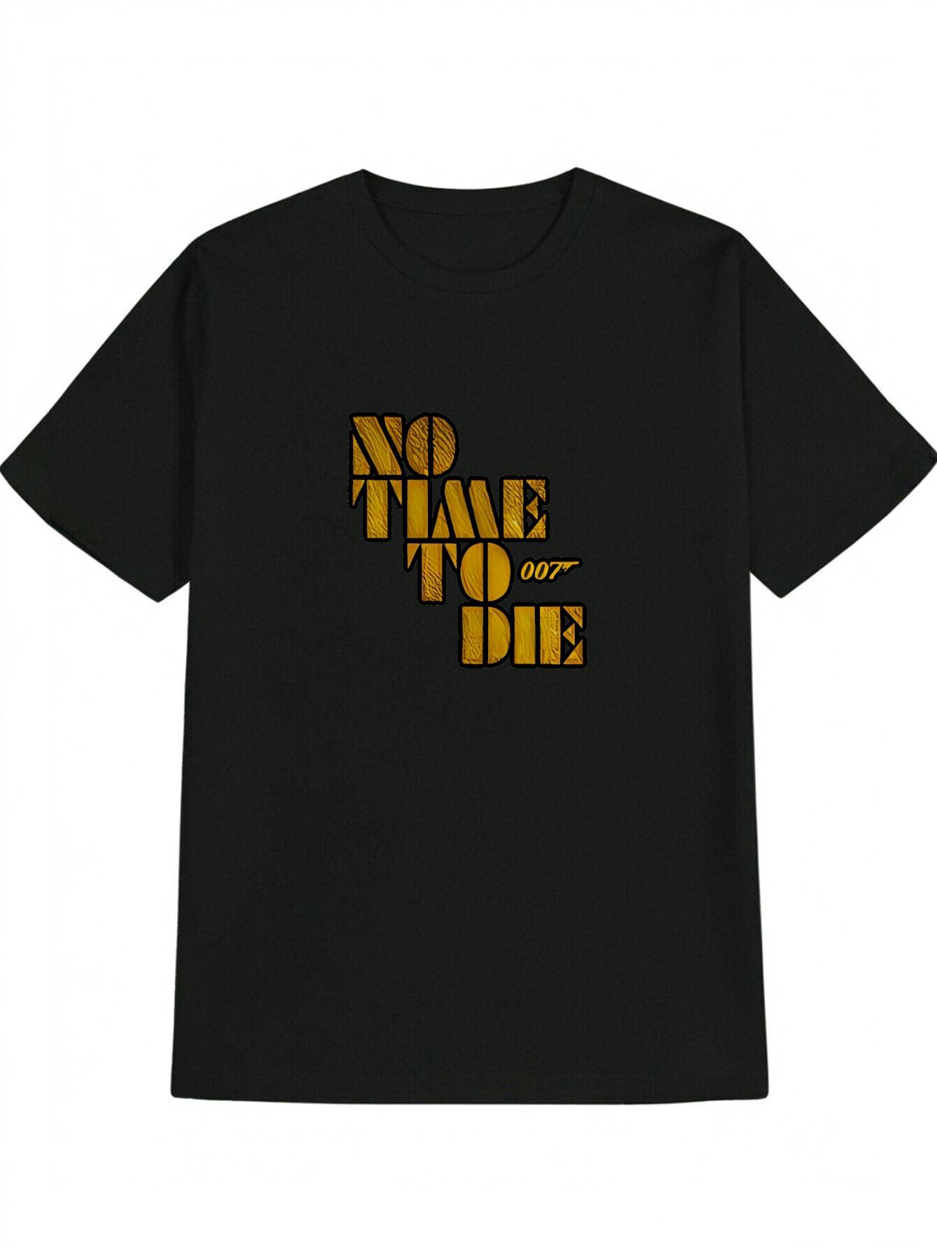 Casual Crew Neck T-shirt with NO TIME TO DIE 007 Graphic Print - Black S