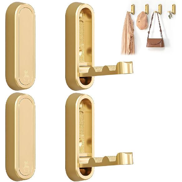 2Pcs Foldable Wall Hooks, Zinc Alloy Folding Hook Silver, Heavy Duty Folding Coat Hooks Wall Mounted for Hanging Coat Towels Bags Keys (Silver, 2