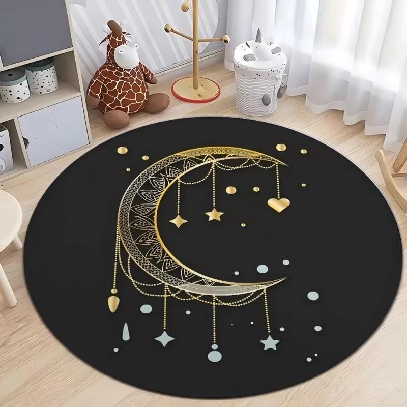 Bohemian Star Moon Printed Round Carpet Plant Butterfly Tarot Moon Phase Flower Round Rug Witchcraft Astrology Round Mat 80cm