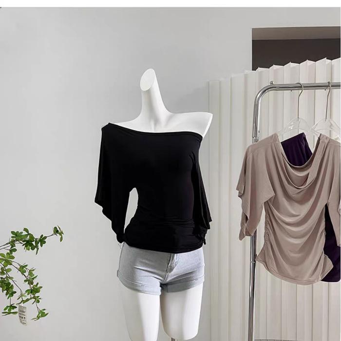 New Irregular Side Slit T-shirt Versatile T-shirt Women's Slim Top