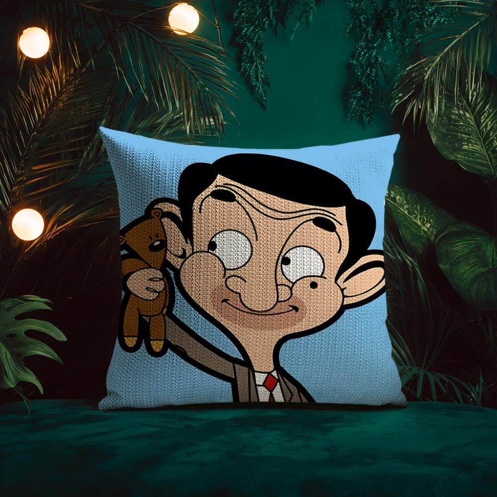 Funny Cartoon Characters Mr BeanForGrowth Cushion Cover Silky Elegant Comfort Sofa Bed Invisible Zipper Beach Pillowcase