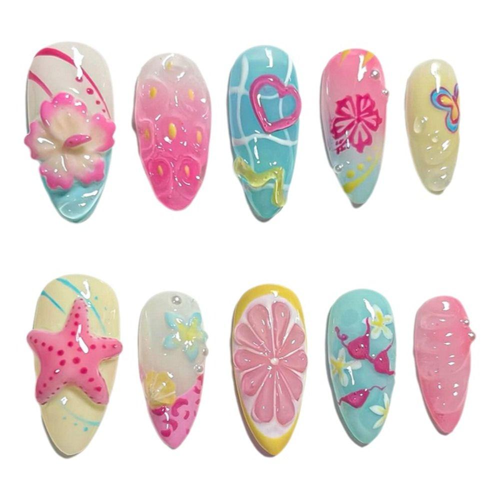 30Pcs 3D False Nails Pearl Flowers Nail Extensions New Almond Nail  Women Use