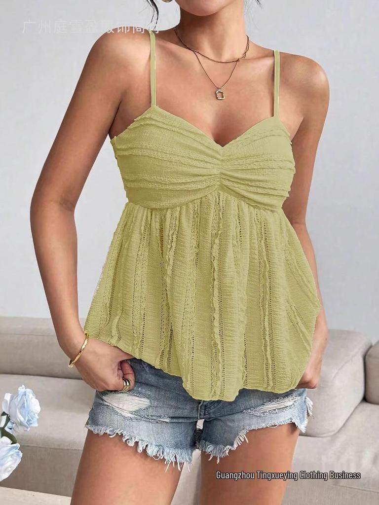 European & American Summer Fashion Chiffon Camisole with Lace Floral Trim