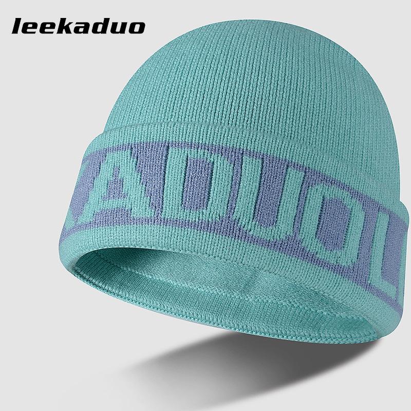 Jacquard Hat European and American Letter Knitted Hat with Velvet Warm Hat Casual Sports Hoodie