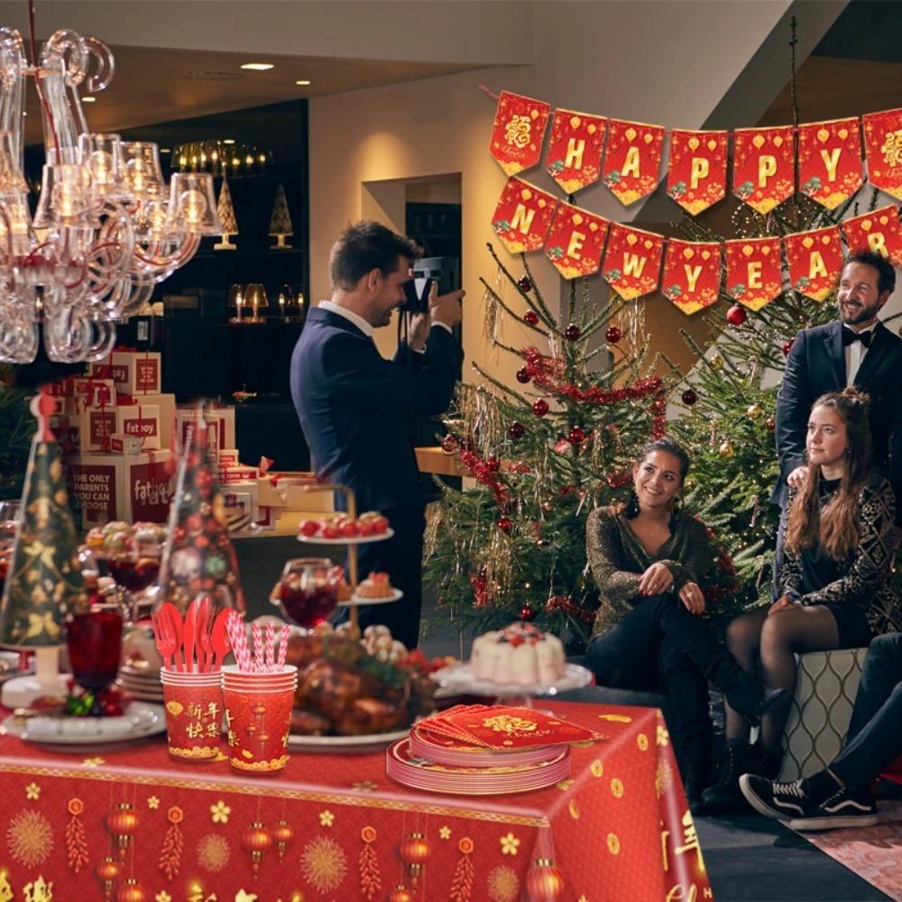 Paper Spring Festival Disposable Tableware Chinese New Year Table Decoration  New Year Theme Party