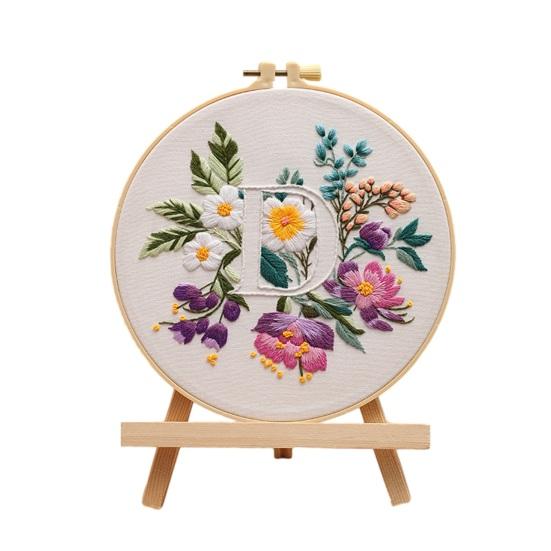 Floral Letter Embroidery Kit A To Z Embroidery Starter Kit with Hoop Fabric