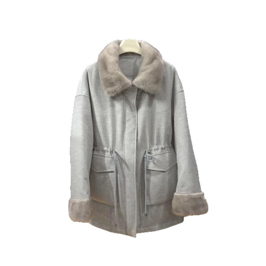 Donghaining fur pie overcomes women, imported mink collar fur integrated goose down jacket, solid