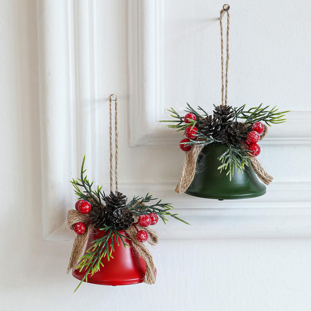 Wrought Iron Christmas Bell Light Wall Hanging Door Hanging Red Fruit Christmas Tree Hanging Decoration Ornaments