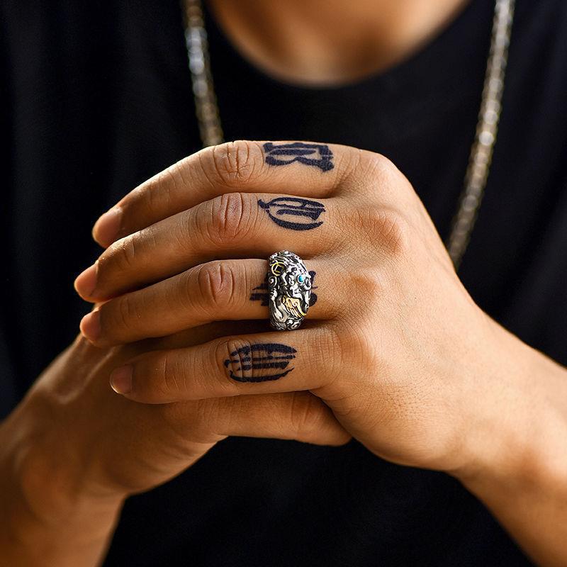 Pixiu Ring Men's Retro Domineering Design Open Adjustable Ring