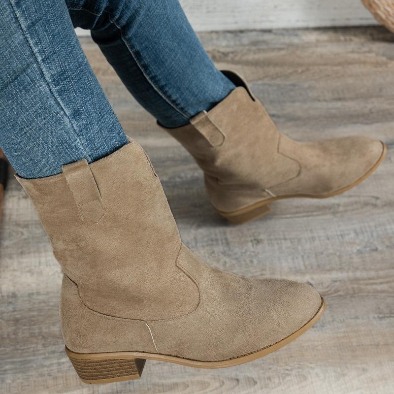 Simple Suede Medium Boots New Style Quality Platform Luxury Boots Autumn Winter Cowboy Boots Shoes Zapatos Mujer Size 36-43