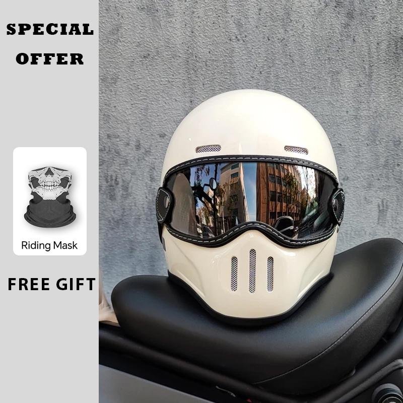 Vintage TT&COCASCOS Full Face Motorcycle Helmet Light Weight Fiberglass Shell Retro Cafe Racer Scooter Racing Fiber Glass Helmet