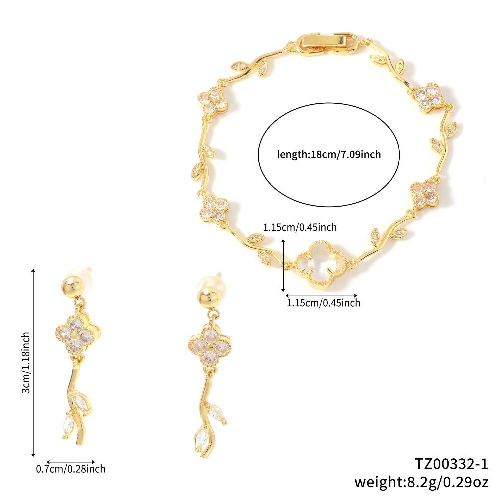 Elegant and Stylish Lucky Clover and Sweet Four-leaf Clover Bracelet and Earring Jewelry Set