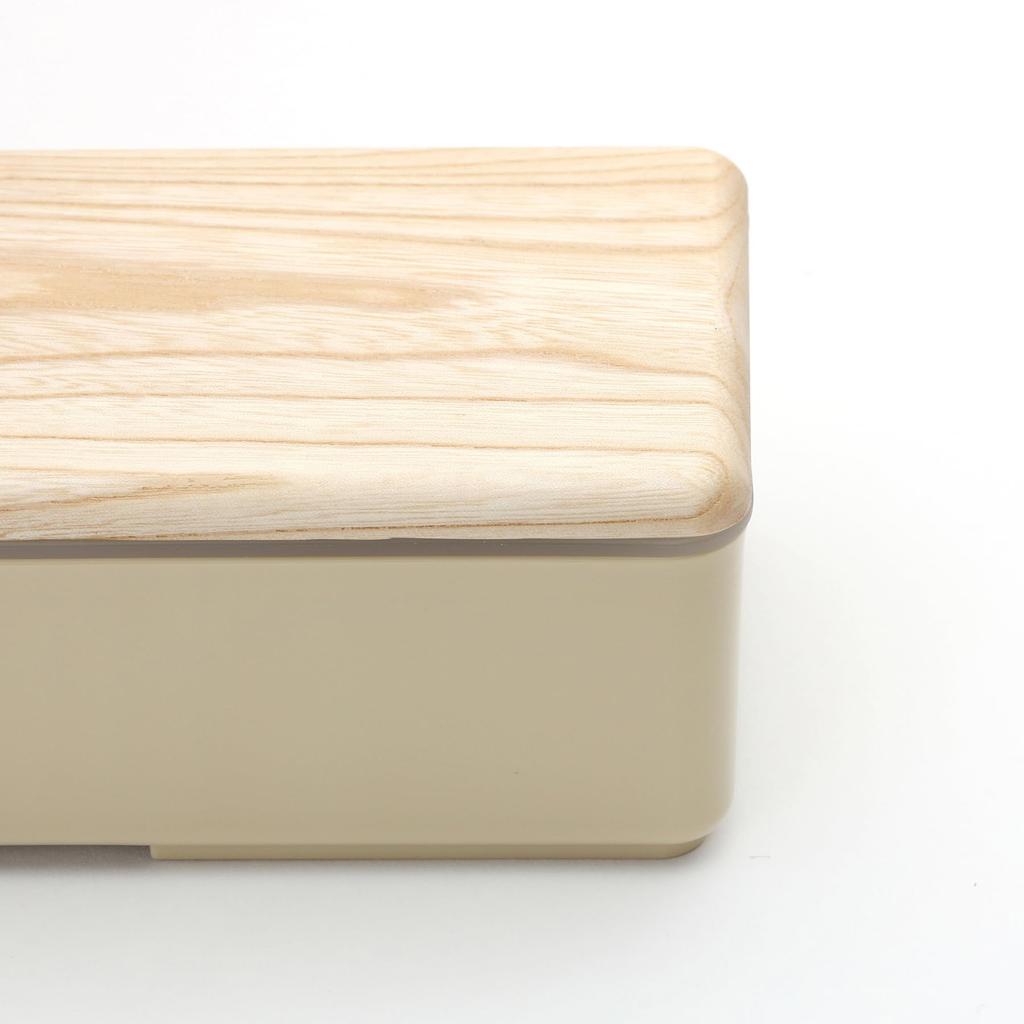 BENTO STORE Beautiful Flowing Grain Wooden Lunch Box with Wooden Lid Made from Hokkaido Cork Tree Microwave Lunch Box 500ml Beige X X H6cm