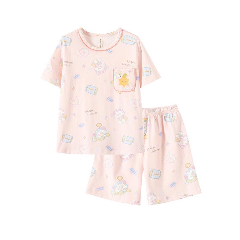 Fenteng Girls' 100% Cotton Cartoon Short Sleeve Short Pants Pajama Set