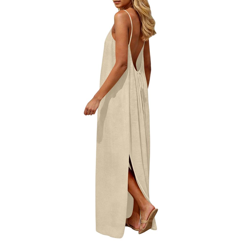 Women's Backless Strapless Dresses, Backless Loungewear Dress, Sleeveless, House Dress, Long Dress With Back Bow