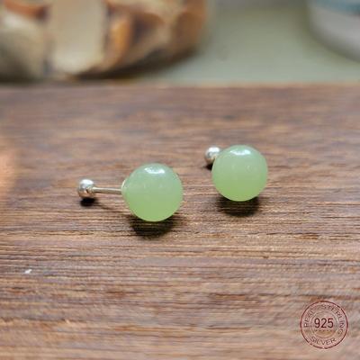 925 Sterling Silver Hetian Jade Circle Stud Earrings for Women Retro Geometry Mini Earring Party Piercing Jewelry Hot Sale