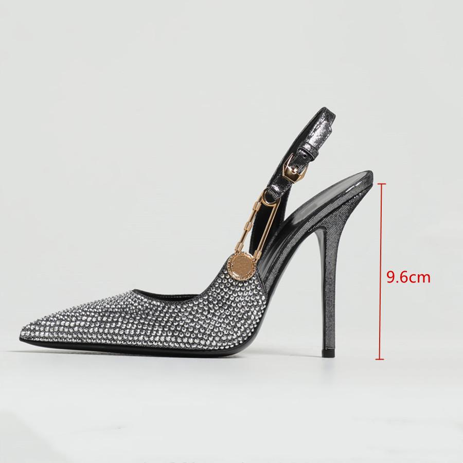 Fashion Women Shoes Luxury Rhinestones Sequined Buckle High Heels Elegant Pointed Toe Slingbacks Stiletto Shoes for Women Fashion Shoes