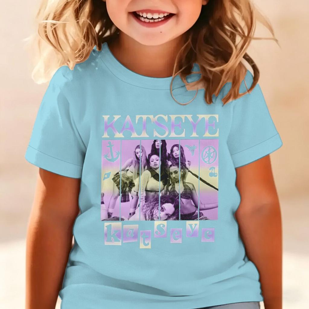 Katseye Print Girls Tshirt Toddler Top Summer Short Sleeve Tops Girl Group Katseye Graphic T Shirt Kids Casual Cotton T-shirt