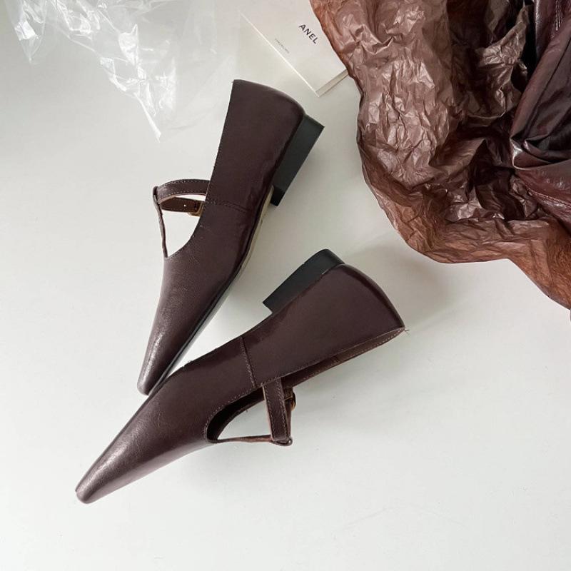 Four Seasons Soft Sole Leather Shoes New Women's Fashion Single Shoes Pointed Head Low Heel Non-slip Cow Sole Comfortable Leather Single Shoes Women
