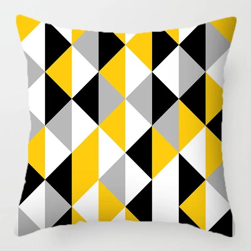 40X40 Yellow Geometric Throw Pillow Case Black Grey Striped Cushion Cover Modern Home Decor For Sofa Living Room Car Chair