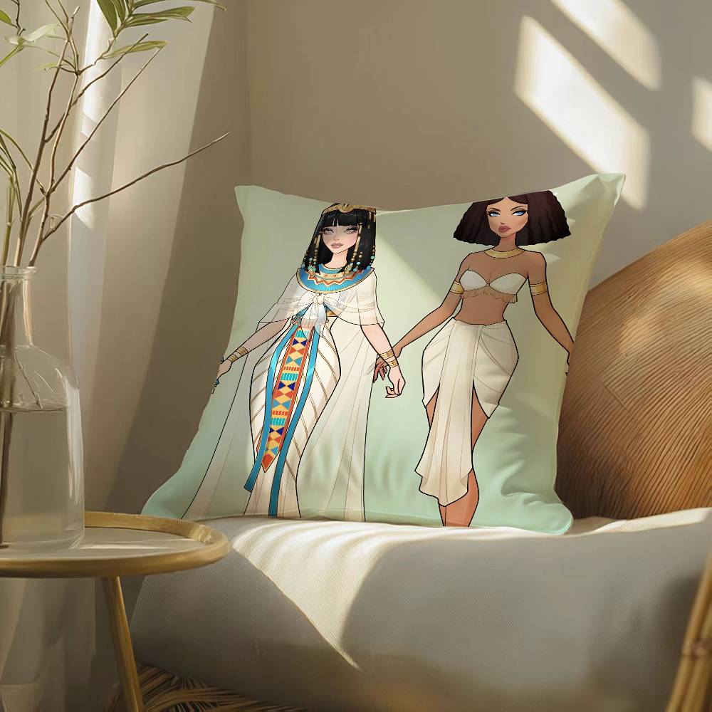 Ancient Egyptian Art Pillow Case Silky Elegant Comfort Sofa Bed  Invisible Zipper Beach Pillowcase