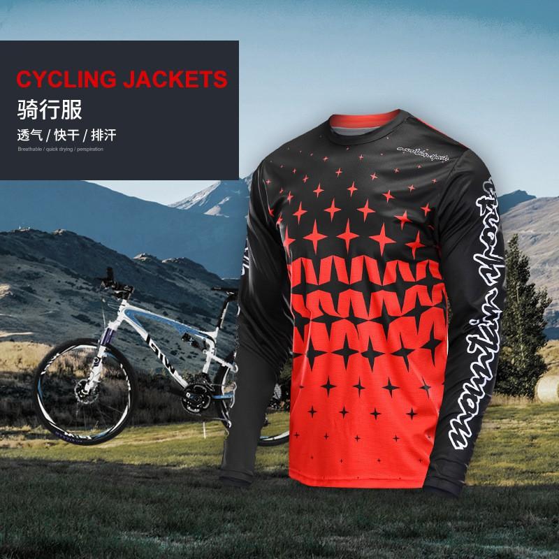 Mens Long Sleeve Cycling Jersey Digital Print Quick Dry Mountain Bike Top Outdoor Sports Wear
