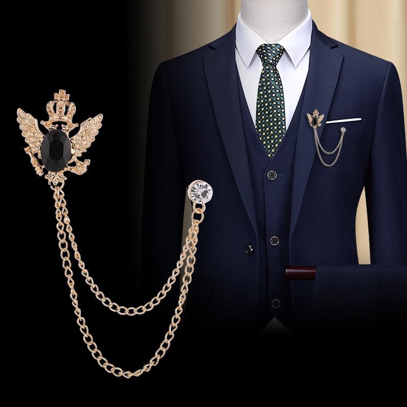 Fashion Tassel Chain Brooch Anti Discoloration Crystal Brooches Crown Gemstone Brooch Retro Shirt Collar Lapel Pins For Business