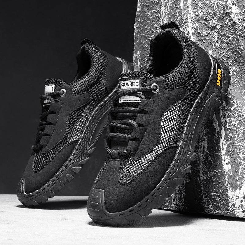 Men's shoes 2025 summer new men's outdoor hollow breathable mesh beach shoes lace-up soft sole comfortable casual shoes