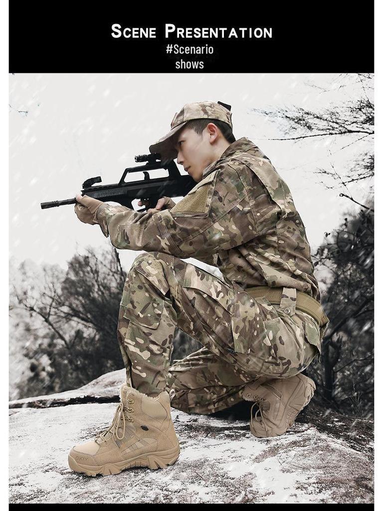 Herren Winter Samt High-Top Kampfstiefel – Warme Wollgefütterte Schneestiefel für Outdoor- und Taktischen Einsatz