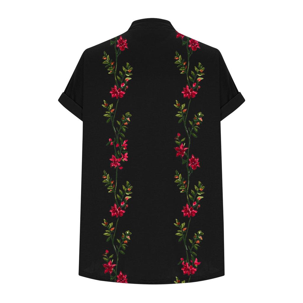Women Casual Loose Fit Short Sleeve V Neck Button Floral Print Top Lightweight Summer Blouse