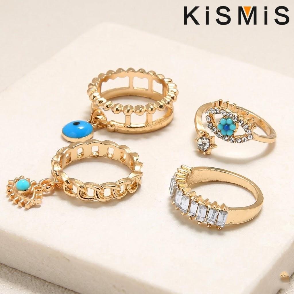 

4Pcs Punk Devil s Eye Diamond Ring Set for Men Women Evil Eye Ball Ring Alloy Fashion Jewelry