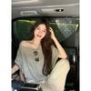 Loose Slim Looking Casual off-the-Shoulder Knitting Short Sleeve T-shirt