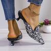 Fashion Glitter Cloth Fine Heel Top Slippers Summer New Pointy Buckle Cover Foot Anti-slip and Wear-resistant Heel Shoes