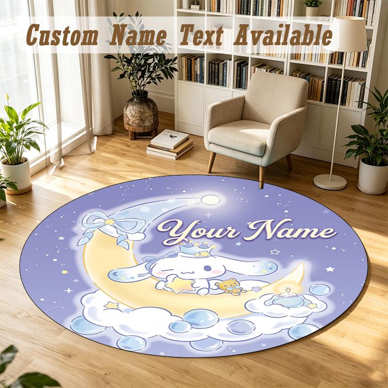 Cinnamoroll Personalized Round Rug Support Custom Name, Soft Home Decor Mat