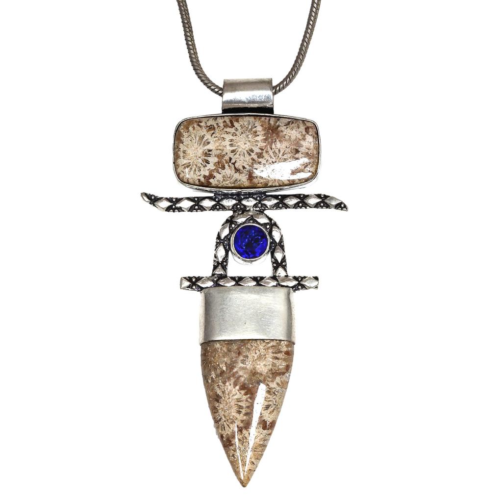 Necklace Fossil Gemstone Coral Gifted Jewelry 18" Handmade Natural