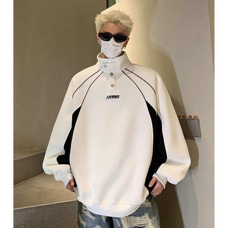 

Men s Spring 2025 Biker Style Hoodie: Trendy Stand Collar Patchwork Jacket XXL сірий колір/білий